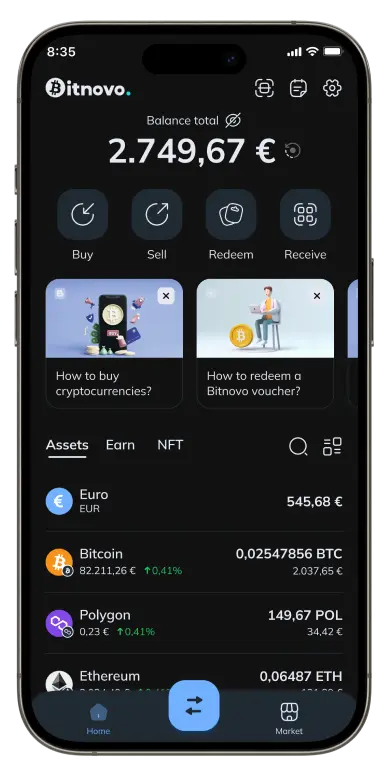 Main wallet interface showing cryptocurrency portfolio